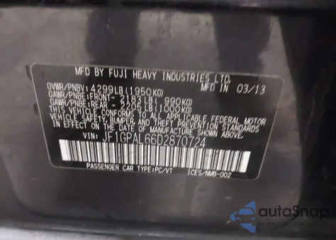 2013 Subaru Impreza 2.0I Sport Premium z USA, uszkodzony, nr VIN JF1GPAL66D2870724